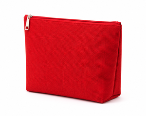 Red Jute Cosmetic Bag with Zipper Closure <b>Small</b> Size Light <b>Weight</b> Foldable Portable Vintage Style Makeup Storage - Product Image 4
