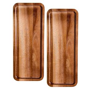 Juego de 2 bandejas de madera de acacia natural para servir charcutería, platos de madera para carne, frutas, comida, presentación de comida en el hogar, fiestas y cenas. - Product Image 1