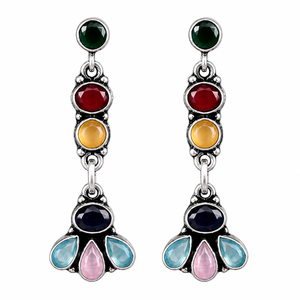 Wholesale <b>Oxidized</b> Silver Jade Bohemia Long Drop Dangle Earrings for Women | Trendy Ethnic Wedding Jewelry Bulk Supplier - Product Image 1