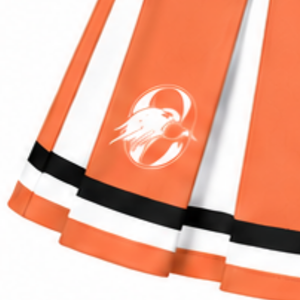Jupe plissée orange personnalisée pour femmes, uniforme de performance sportive, tenue de danse pour équipe avec bandes contrastées - Product Image 6