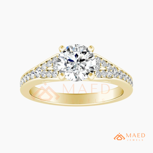 Round Cut Moissanite Engagement Ring Gold Plated Side <b>Stone</b> Pave Band Wedding Ring Luxury Jewelry - Product Image 5