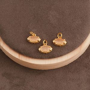 Peach Cats Eye Marquise Gemstone Chapado en oro Prong Setting Colgante Conector Hecho a mano Fabricación de joyas Suministros para collar - Product Image 5