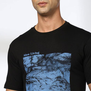 T-shirt à manches courtes pour homme, noir, avec imprimé bleu marine, col rond, coupe décontractée, tissu jersey 100% coton - Product Image 5