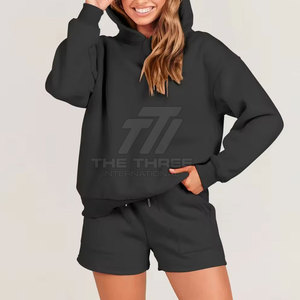 Conjunto de Sudadera con Capucha y Pantalones Cortos para Mujer, Diseño Moderno 2026, Transpirable, Invernal, con Cierre de Cordón, Estilo Casual, Color Sólido, 100% Algodón, Ligero - Product Image 6
