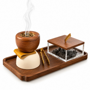 Juego de Bakhoor Premium, Quemador de Incienso de Hierro, Madera, Acrílico y Acero Inoxidable |   Caja de carbón para incienso árabe, decoración islámica de lujo para el hogar - Product Image 1