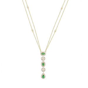 Top Selling 14K <b>Solid</b> <b>Gold</b> Natural 5X3MM Zambian Emerald Halo Necklace with White Diamond Lariat Necklace Fast Shipping Stock - Product Image 1
