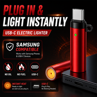 Briquet électrique USB-C rechargeable avec bobine chauffante en alliage d'aluminium et lumière LED pour téléphones mobiles et appareils Samsung