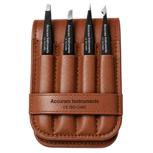 Juego de 4 Pinzas para Cejas de Acero Inoxidable, Color Negro Brillante, Punta Inclinada y Curvada, Herramienta de Belleza de Precisión - Product Image 4