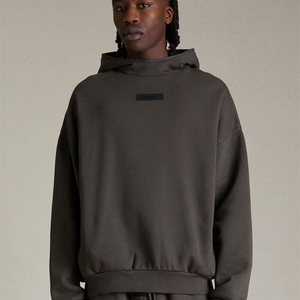 Custom Made Men's Oversized Hooded Sweatshirt Solid Color Cotton French Terry Casual Pullover Front Logo Autumn Wear - Product Image 3