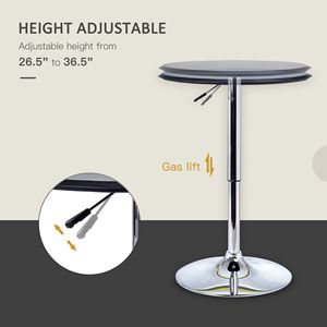 Tavolo da bistrot rotondo da 25 pollici con base in acciaio cromato ad altezza regolabile per cucina domestica e sala da pranzo Nero/Cromo - Product Image 4