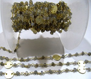 Natural Labradorite Rondelle Faceted Beads 3-4mm <b>Rosary</b> Metal wire wrapped Chain - Product Image 4