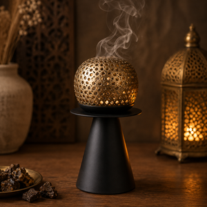 Glossy Wooden Bakhoor Burner with Antique Gold Metal Lid Designer Islamic <b>Oud</b> <b>Incense</b> Holder for Ramadan Eid Gift Home Decor - Product Image 2