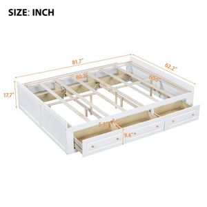 Queen Size Wooden Platform Bed Frame with 6 Drawers White Color - Product Image 3