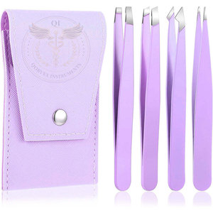 Juego de Pinzas para Cejas Profesionales de Acero Inoxidable con Punta Inclinada, 4 Piezas, Diseño Reutilizable y Duradero, con Opción de Logotipo Personalizado - Product Image 4