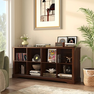 Modern Wooden Bookcase Four Tier Rectangle Standing Type For Living Room Durable Storage <b>Shelf</b> Lacquered Finish - Product Image 1
