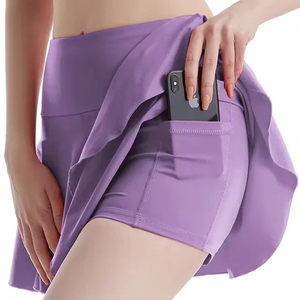 Wholesale 2-in-1 Sporty Style Tennis <b>Skirts</b> Solid Pattern All Seasons Breathable Spandex Adult Ladies <b>Elastic</b> Waist Customized - Product Image 1