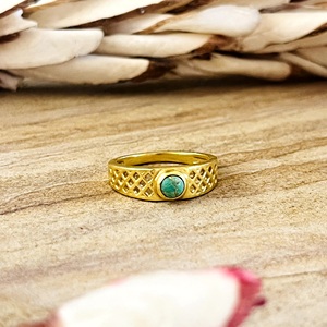 Bague en laiton plaqué or 18 carats pour femme, design bohème tendance, motif géométrique, ornée de pierres précieuses, de turquoise et d'un motif œil en argent certifié - Product Image 1