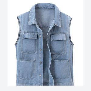 Respirant haute qualité Denim gilet hommes Style décontracté Slim Fit vêtements de plein air Look décontracté poches Streetwear sans manches Denim gilet - Product Image 1