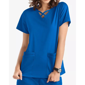 Women's Scrub Top Criss Cross V-Neck <b>Nurse</b> Uniform Top Zipper Pocket Medical Scrubs Top Custom Color Nursing Top <b>Tunic</b> - Product Image 3