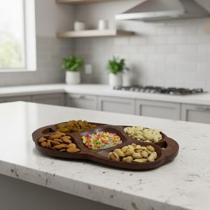 Wooden <b>Snack</b> Serving <b>Tray</b> with 5 Compartments Dry Fruit Namkeen & <b>Snacks</b> Fine Quality Serving <b>Tray</b> Available At Lowest Price - Product Image 3