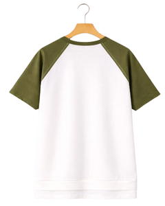 Women White Olive Green Raglan Sleeve Henley T Shirt Cotton Blend Short Sleeve Casual Summer <b>Top</b> Comfortable Lightweight Tee - Product Image 2