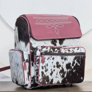 2026 Western Cowhide Leather with Boot Stitch <b>Backpack</b> Purse Handmade Tooled Flap Women Travel <b>School</b> Fashion <b>Backpack</b> Wholesale - Product Image 3