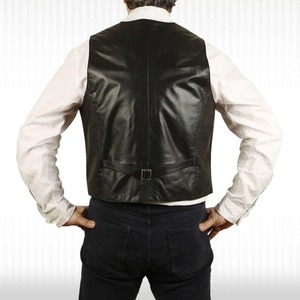 Men Stylish Noir <b>Black</b> Genuine Leather Waistcoat Casual <b>Vest</b> Stylish Noir Leather Waistcoat - Product Image 2
