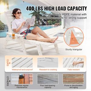 Sdraio da Esterno in HDPE Regolabile a 6 Posizioni con Capacità di Carico di 180 Kg, Chaise Longue con Schienale, Lettino Prendisole - Product Image 1
