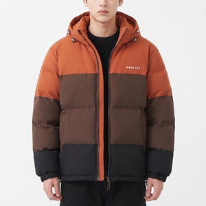 Blouson matelassé à capuche pour homme Hawk Eye, color block, épais, coupe-vent, décontracté, fermeture éclair sur le devant, logo - Product Image 1
