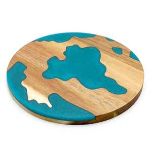 Bandeja de Madera de Acacia Cuadrada con Resina Epoxi Azul Oscuro, Apta para Lavavajillas, 2 cm de Grosor, para Servir Quesos y Charcutería, Tabla de Cortar para Cocina - Product Image 4