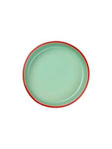 Assiette plate ronde réutilisable de qualité alimentaire, émaillée vert menthe avec bord rouge, design minimaliste, plats et assiettes personnalisables, utilisation en café - Product Image 4