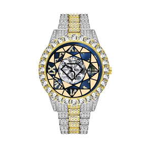 Montre de luxe en acier inoxydable sertie de diamants avec cadran en cristal saphir et fermoir papillon, montre analogique à quartz unisexe - Product Image 3