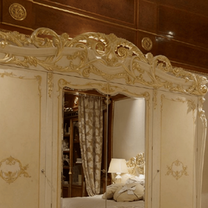 Luxury French Classic Mahogany <b>Wardrobe</b> Ivory Finish Gold Accent Carving Mirror Door Elegant Bedroom Furniture Customized - Product Image 6
