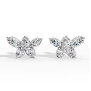 Boucles d'oreilles clous pour femme en or 18 carats de haute qualité, ornées de diamants de laboratoire certifiés, taille marquise et poire, multi-pierres - Product Image 4