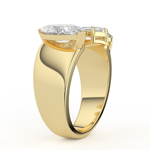 Anillo de declaración asimétrico Avant Garde de oro amarillo de 14K y 18K con banda de diamantes de múltiples formas, tallo abierto y corte marquesa esmeralda - Product Image 3