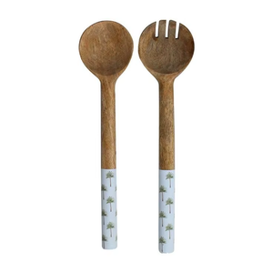 Artisan Wooden Cutlery Set with Polished <b>Mirrored</b> Steel Hand Painted Spoons Crafted from Mango Acacia & <b>Pine</b> for Elegant Dining - Product Image 1