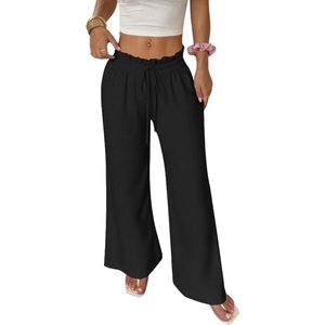2025 femmes taille haute jambe large fluide Palazzo pantalon confortable pantalon décontracté ample avec techniques froissées et poches - Product Image 1
