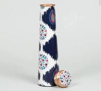 Bouteille d'eau en cuivre à motif Ikat, design médaillon, réutilisable, forme conique, pour voyage, bureau, cuisine