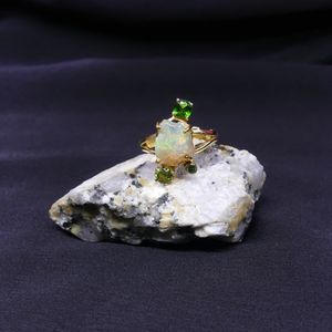 Wedding Wear 925 Sterling <b>Silver</b> Gold Plated Jewelry <b>Opal</b> Peridot Tsavorite Gemstone Classic <b>Ring</b> - Product Image 5