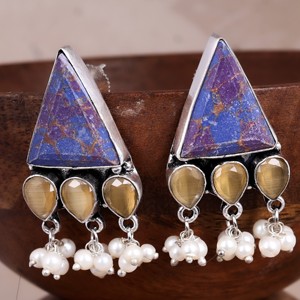 Boucles d'oreilles pendantes vintage en argent oxydé, style bohème ethnique tribal, avec onyx, accents dorés et breloques perles, pour femme, idéales pour les fiançailles - Product Image 5