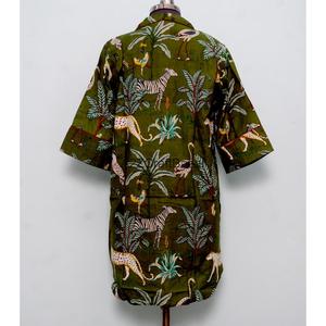 Camisa Larga Estilo Kimono Formal/de Noche 100% Algodón Puro para Mujer, Estampado Floral, Abertura Frontal con Cuello en V, Camisa Kimono para Chicas - Product Image 6