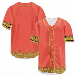 Camiseta Deportiva de Béisbol Personalizada de Moda con Brillo Rojo y Dorado, con Botones, Transpirable, de Manga Corta, 100% Poliéster Malla - Product Image 1
