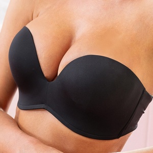 Sujetador sin tirantes push-up con aros, copa 3/4, sin costuras, negro, para mujer, todas las estaciones, color liso, elastano/nailon, cierre trasero en Y - Product Image 3