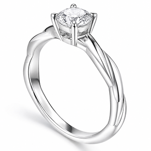 925 <b>Silver</b> Moissanite Wedding <b>Ring</b> Round Brilliant Cut <b>Solitaire</b> Prong Setting Twisted Band Engagement <b>Ring</b> - Product Image 4