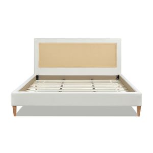 Lit plateforme king-size Haley en polyester blanc antique avec dossier capitonné en rotin - Product Image 4
