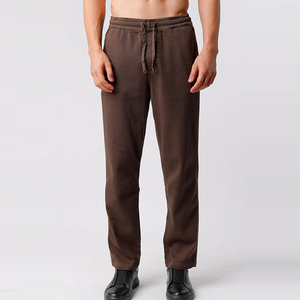 Men's Brown 100% Polyester Eco-Friendly Midweight Sweatpants <b>Elastic</b> <b>Waist</b> Drawstring Closure Side Pockets Casual Pirate Joggers - Product Image 5