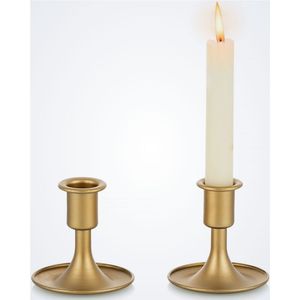 Ensemble de 2 chandeliers modernes dorés coniques en alliage, supports décoratifs pour bougies, pour réceptions de mariage, fêtes et décoration de salon - Product Image 1