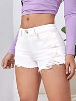 Shorts en jean déchirés décontractés respirants à taille mi-haute pour femmes, avec logo personnalisé, vente en gros