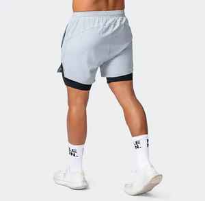 Wholesale 2025 Custom <b>Compression</b> Men's Gym <b>Shorts</b> Front Knee Length 2-in-1 Solid Quick Dry Polyester Sports Running Casual - Product Image 2