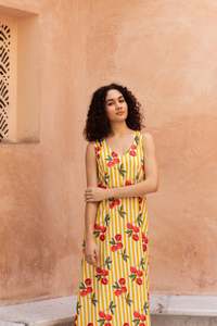 Floral Printed Maxi <b>Dress</b> Women O-Neck Bell Sleeve A-Line Casual <b>Summer</b> <b>Dress</b> Eco-Friendly Knitted 100% Cotton <b>Loose</b> Fabric - Product Image 2
